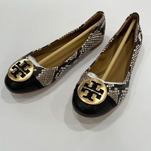 Tory Burch Minnie Cap-Toe Ballet Stamped Snake Printed Leather Size 6.5  NIB